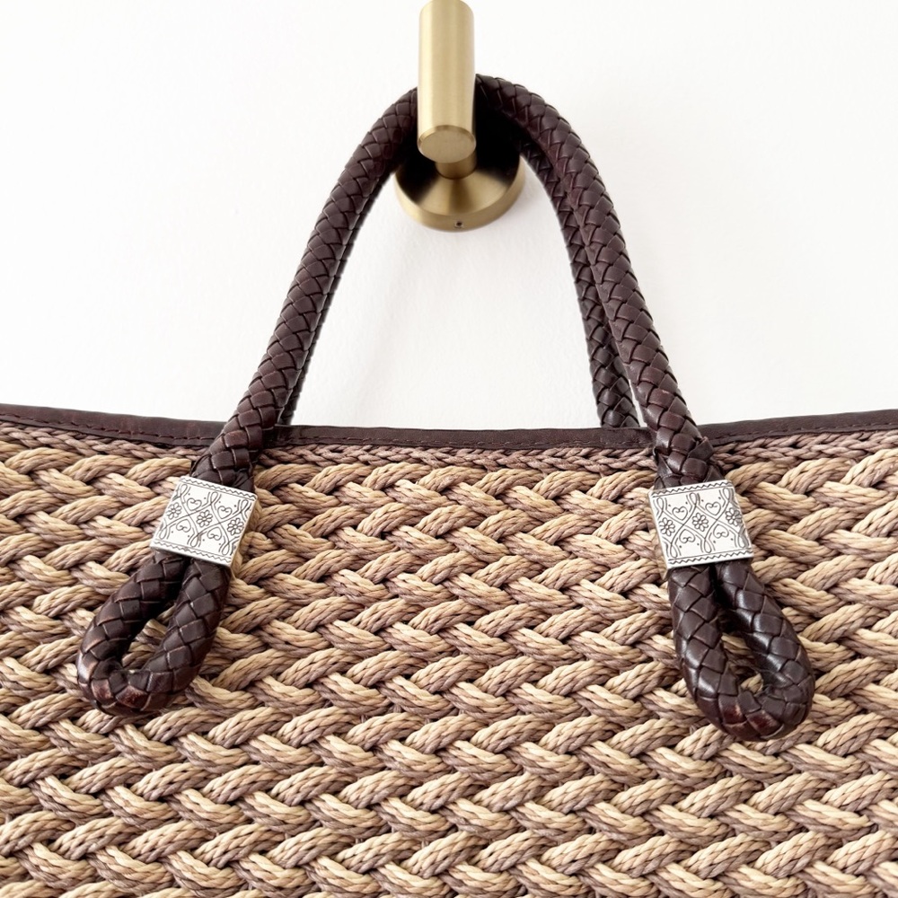 Brighton Rita Woven TriColor Jute Straw Tote Bag Purse Silver Charms - Picture 6 of 9